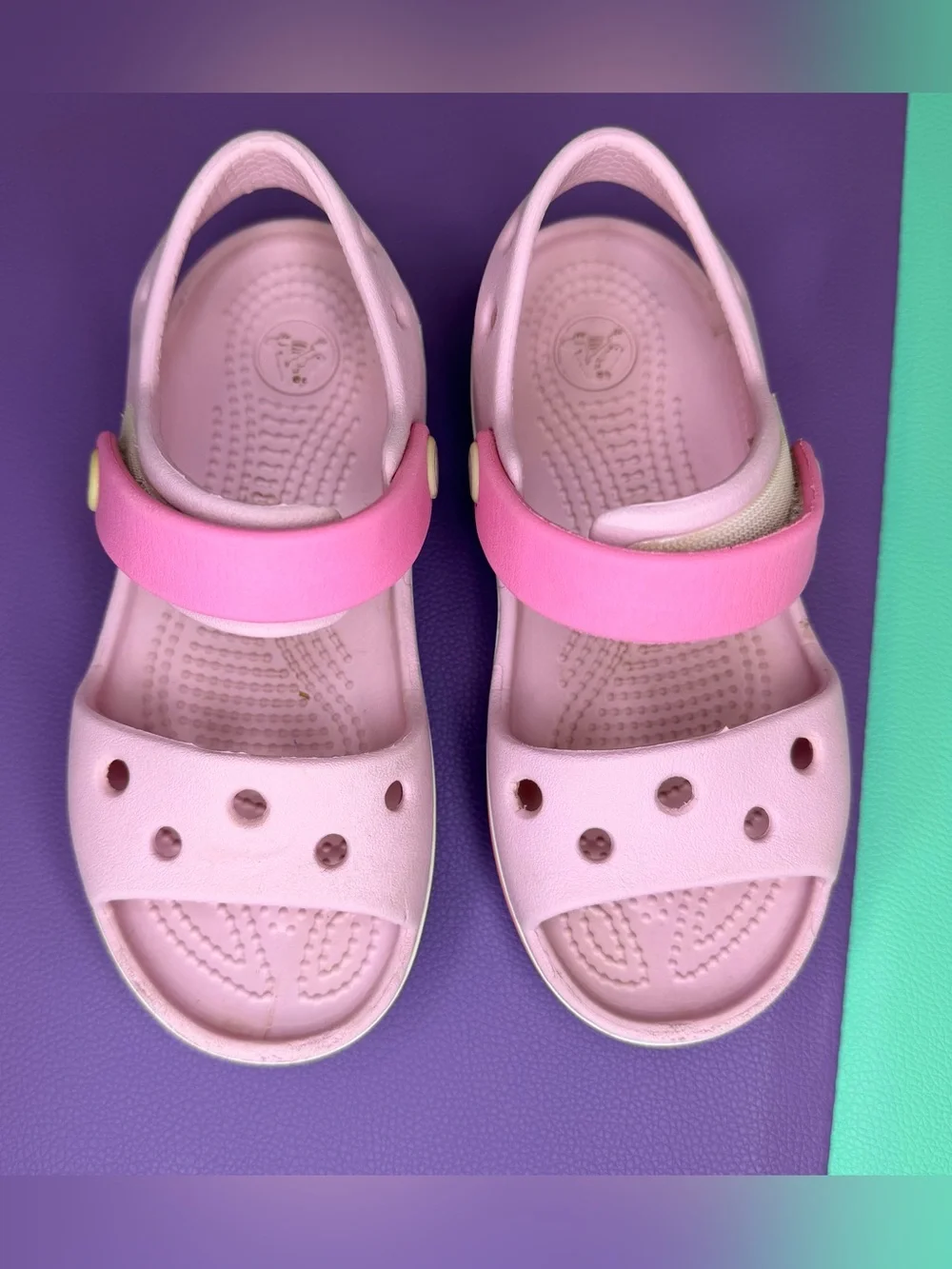 Crocs Pink Crocband Sandals Kids Pink Adjustable Strap Size 10